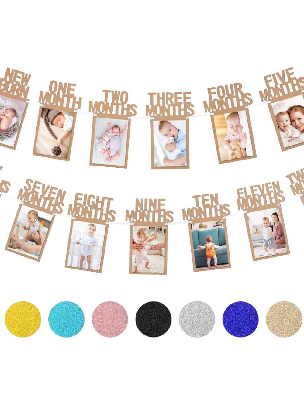 1st Birthday Baby Photo Banner for Newborn to 12 Months, Monthly Milestone Photo